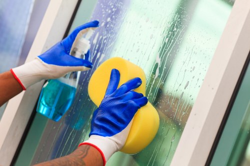 Window cleaner working on a family house in Barnes