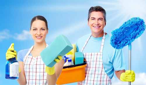 Cleaning team applying a health and safety policy on site
